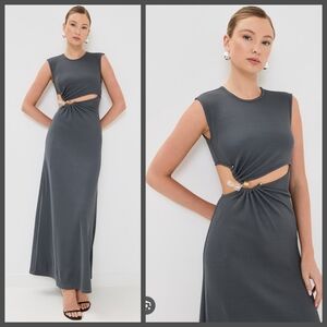 Christopher Esber Concave Stone Tank Maxi Dress 10 Grey Cutout Modern Minimalist